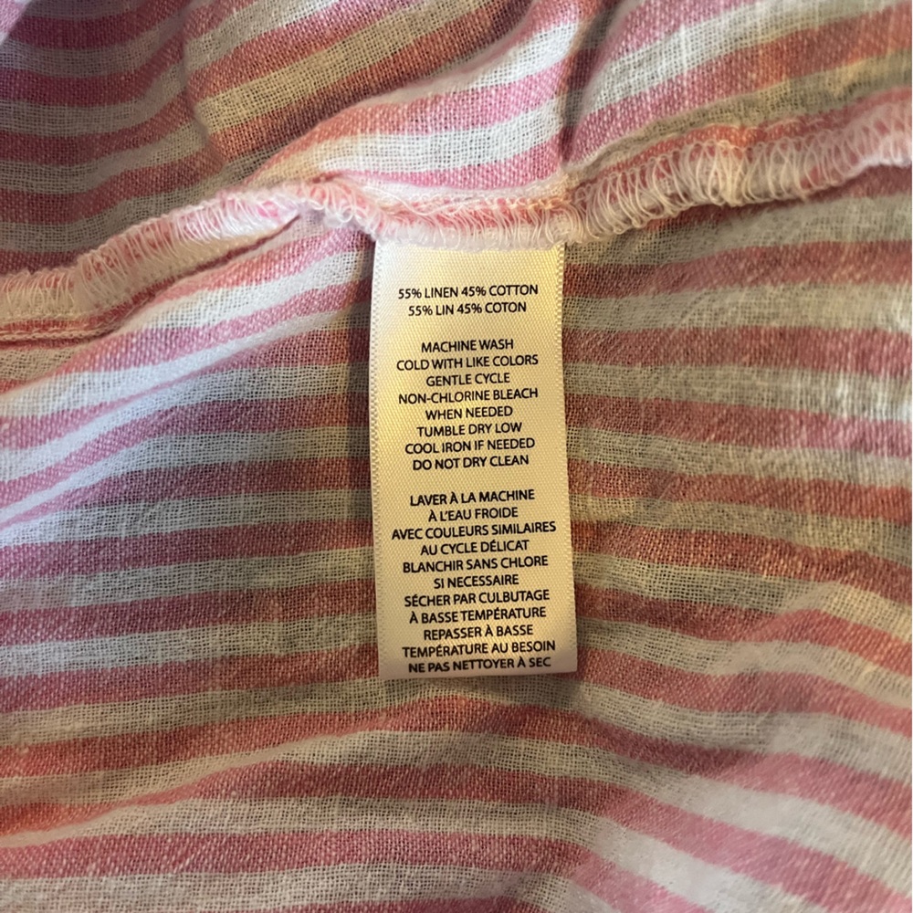 Beachlunchlounge Pink Striped Linen Blend Sleeveless Collared Shirt‎ Size Medium - Picture 4 of 5